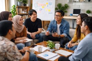 Pertemuan organisasi masyarakat di Indonesia dengan diskusi serius tentang kepemimpinan dan peluang bisnis