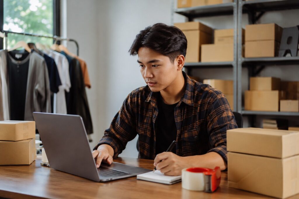Generasi muda Indonesia sedang berdiskusi tentang kewirausahaan dan peluang usaha UMKM di era digital.