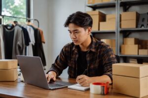 Generasi muda Indonesia sedang berdiskusi tentang kewirausahaan dan peluang usaha UMKM di era digital.