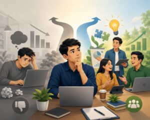 Suasana rapat profesional para pelaku usaha dan anggota organisasi bisnis sedang berdiskusi strategi pengembangan UMKM modern di ruang meeting.
