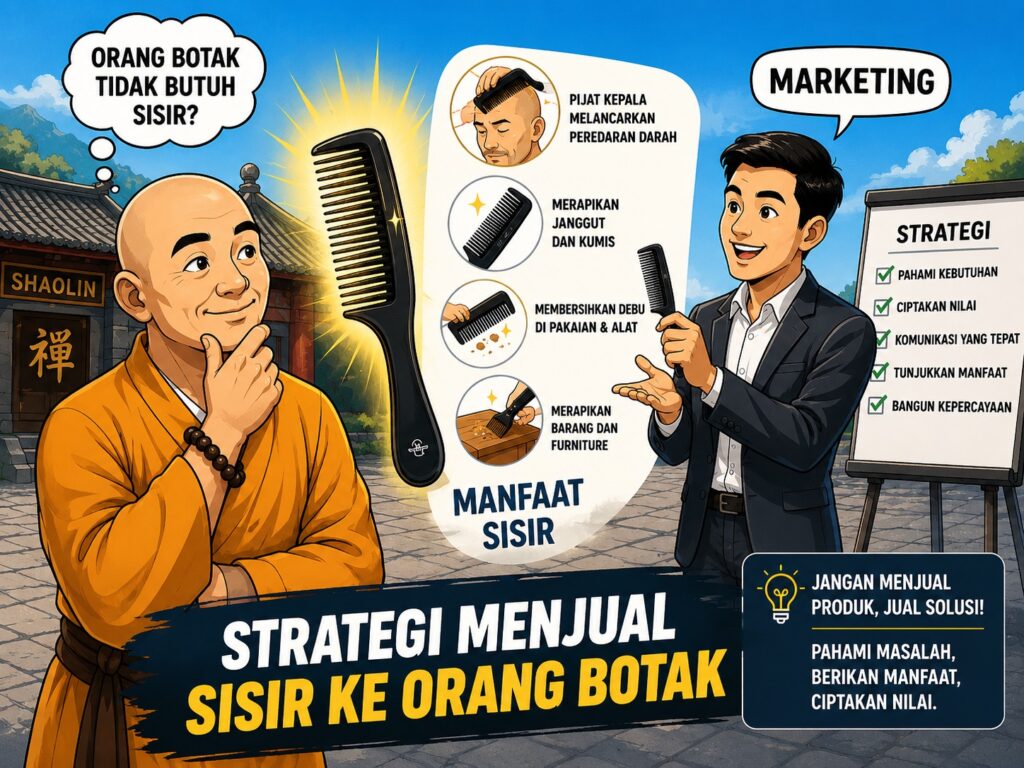 Strategi menjual sisir ke orang botak sebagai ilustrasi kreativitas marketing dan cara melihat peluang bisnis