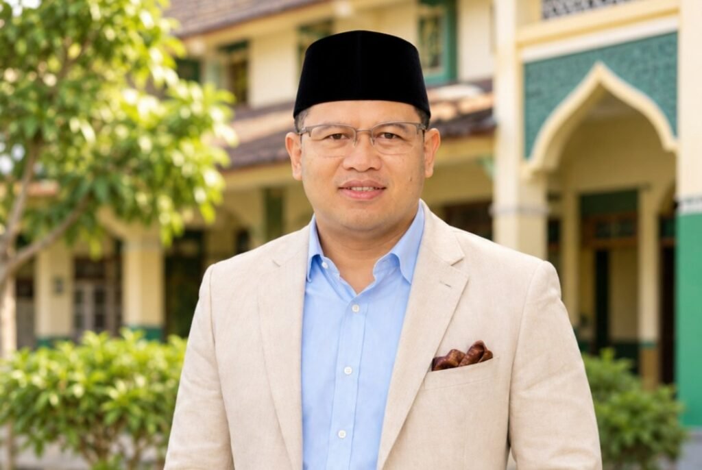 Muhammad Aditya Prabowo, Ketua Umum HIPNUSA, mengenakan peci hitam di lingkungan pondok pesantren dalam momentum Hari Santri Nasional.